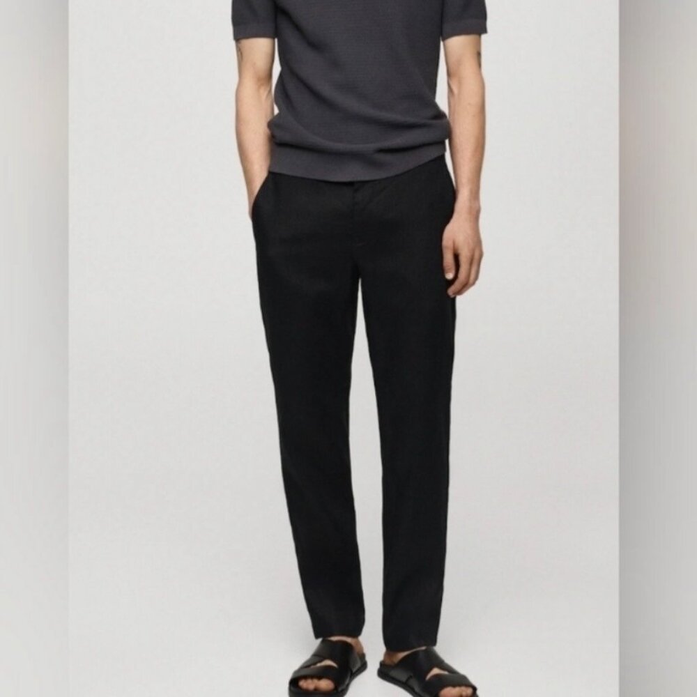 Mango Mens Black Linen Trouser Pants Size 36‎